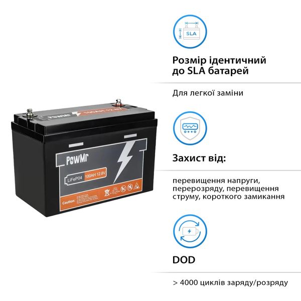 Аккумуляторная батарея  Li-ion PowMr 100Ah 12.8V Lifepo4 PowMr100 фото