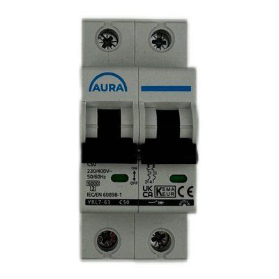 Автоматический выключатель AURA YRL7-63 AC 6KA 2P 230V 50A 223050 фото