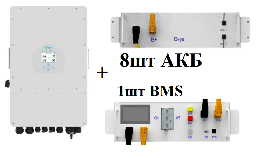 Deye SUN-30K-SG01HP3-EU-BM3 + АКБ BOS-GM5.1 8 шт + BMS BOS-G 120-750Vdc 100A Автономный комплект deye30k-gm5-bms фото